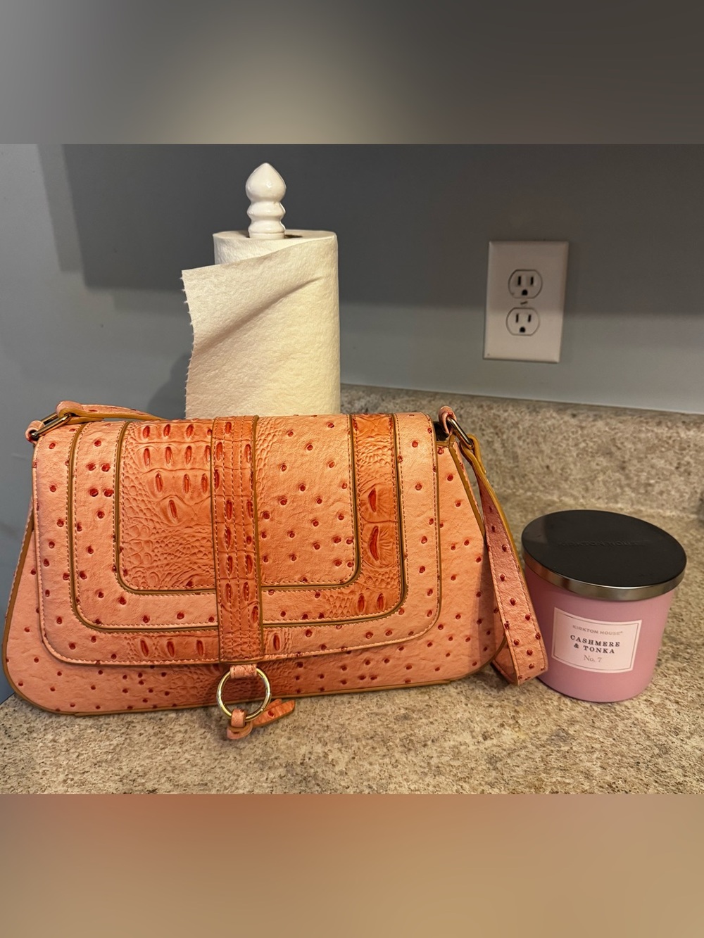Cato Pink Ostrich & Croc Embossed Shoulder Bag with Tassel